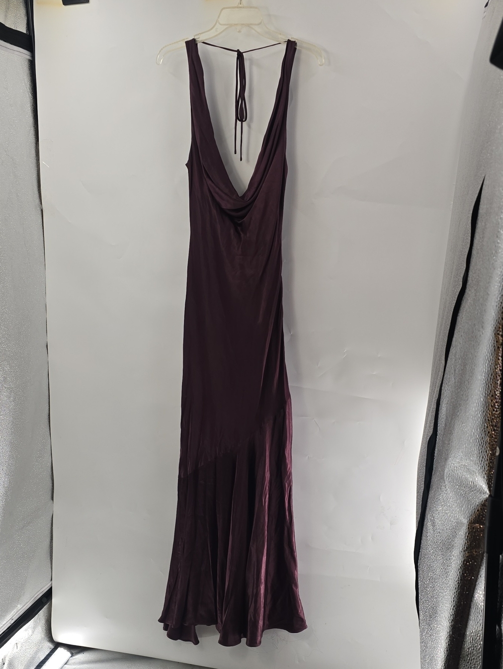 Meshki Satin Cowl Neck Maxi Dress in Deep Brown - Picture 9 of 12